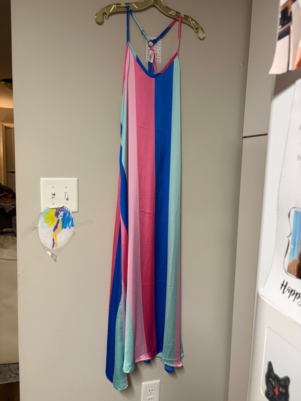 LuLaRoe Endless Maxi Dress Resort 2022 Pink Blue Striped Pebble Satin XS NWT